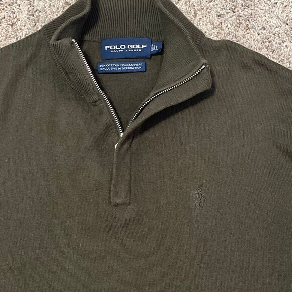 Ralph Lauren Polo Golf Green Cashmere Blend 1/4 Zip Sweater Large - Picture 3 of 6